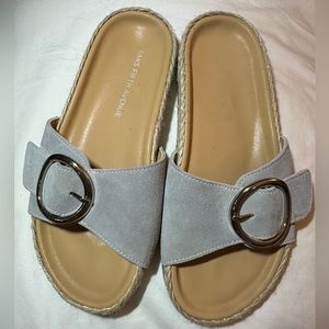 Francesca Suede & Raffia Sandals size 6 light agua blue